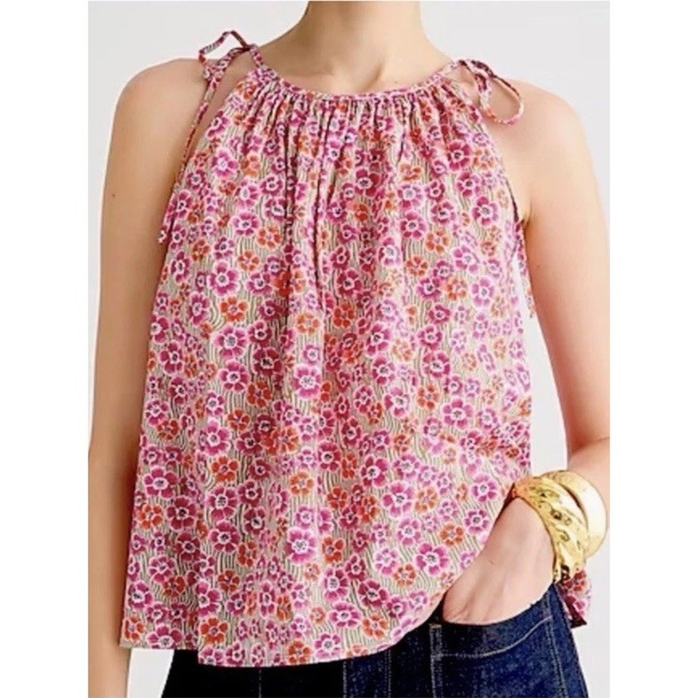 EUC JCrew Liberty London Tie-shoulder Top ELLIE FABRIC XL PINK FLORAL TANK $118